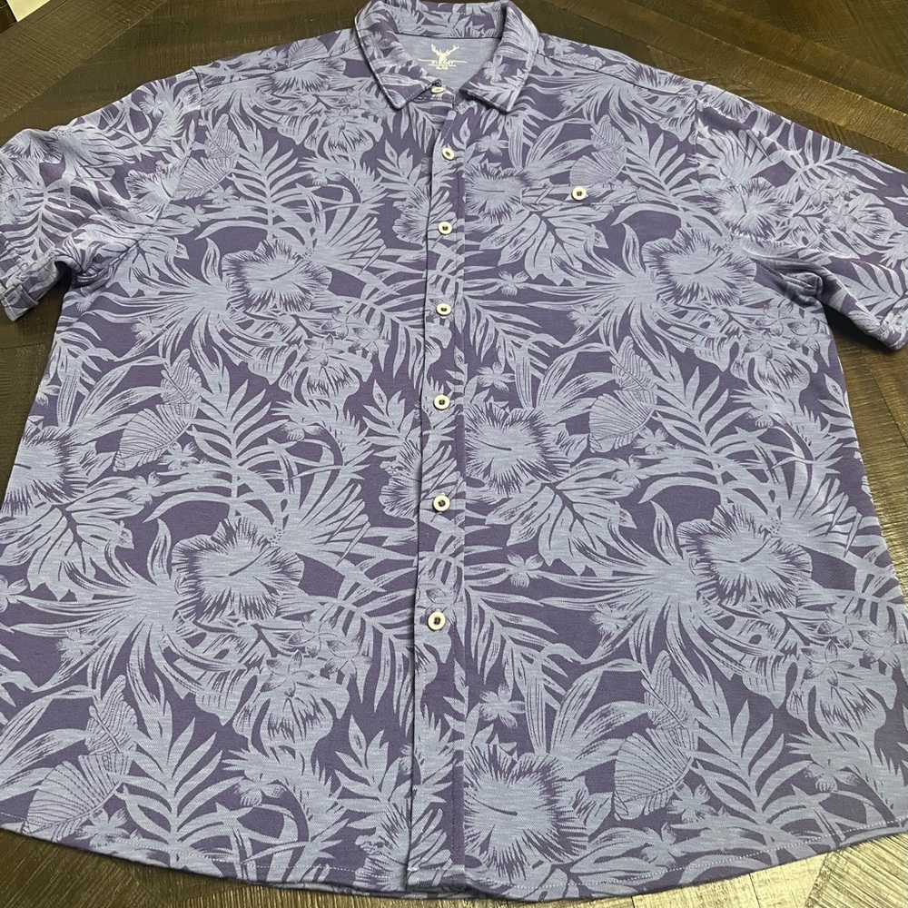 Men's Short-Sleeve Floral Button-Down Shirt — Lavender Print